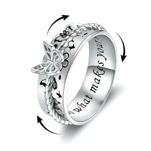 Vintage Silver Butterfly Spinner Ring  - Positive Affirmation Do what makes your soul shine