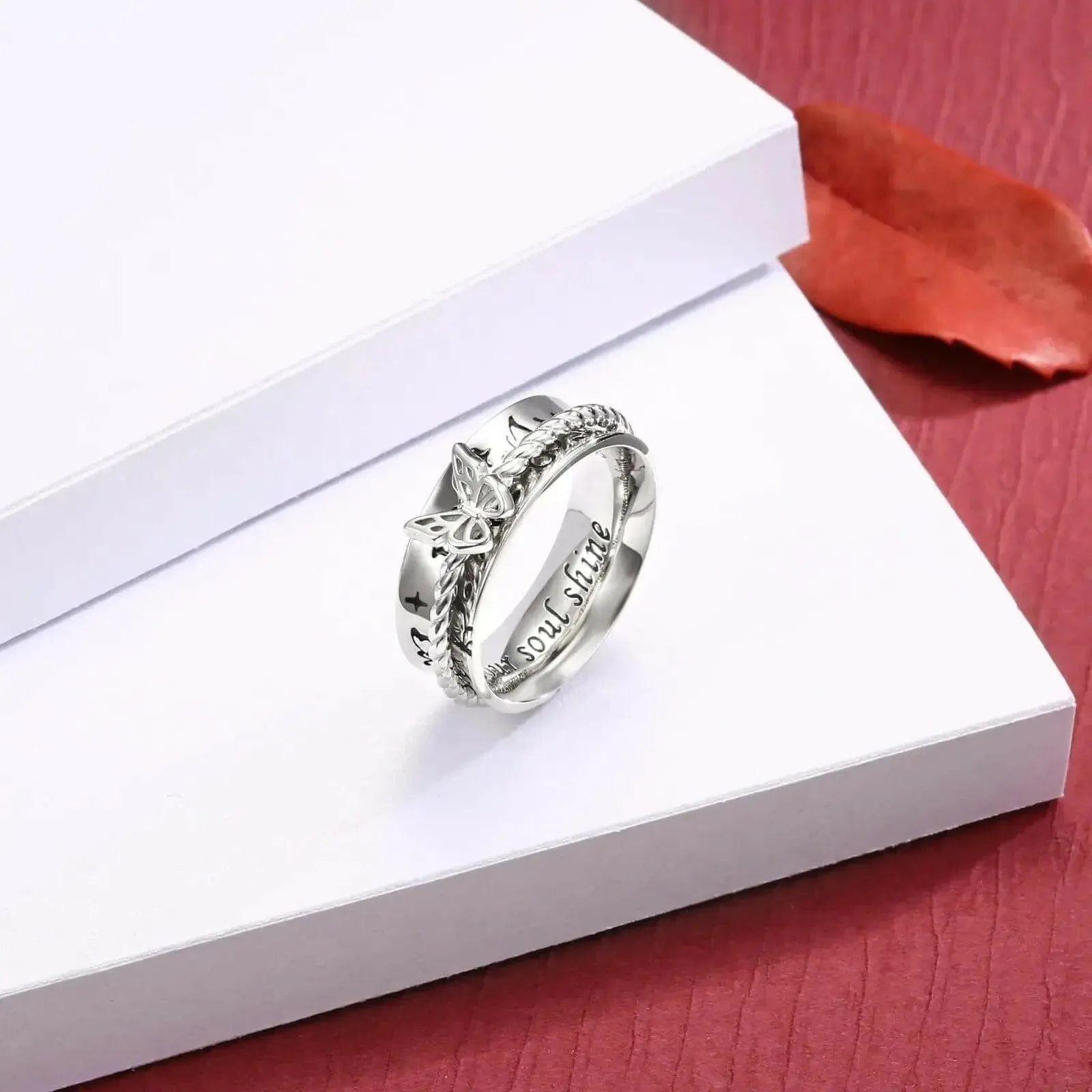 Vintage Silver Butterfly Spinner Ring  - Positive Affirmation Do what makes your soul shine