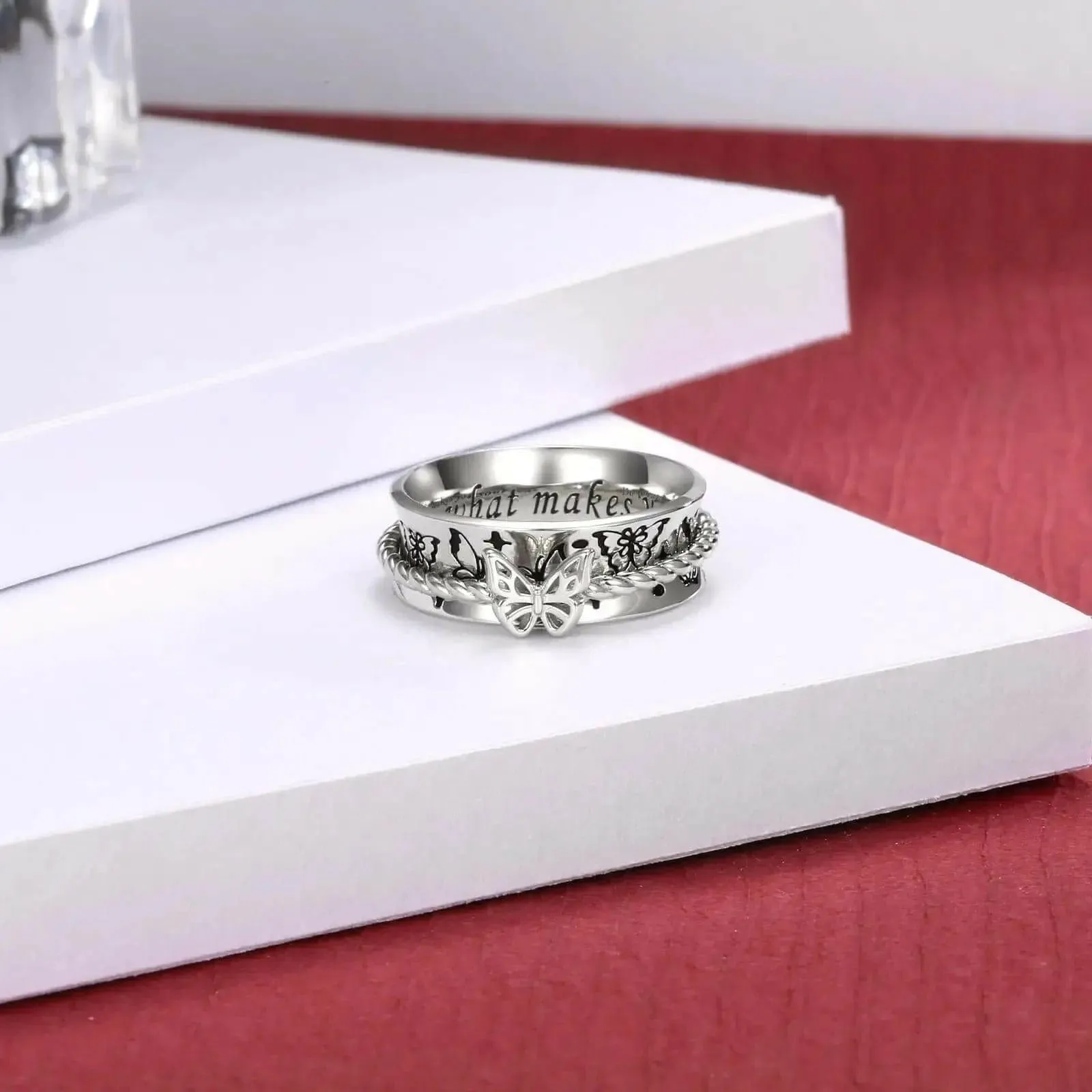 Vintage Silver Butterfly Spinner Ring  - Positive Affirmation Do what makes your soul shine