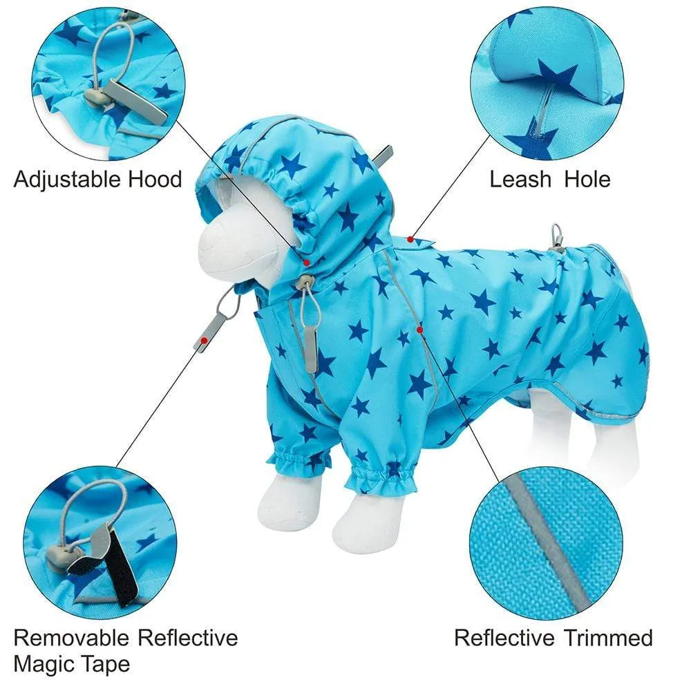 Waterproof Blue Reflective Dog Raincoat with 2 Legs - Safe Fit