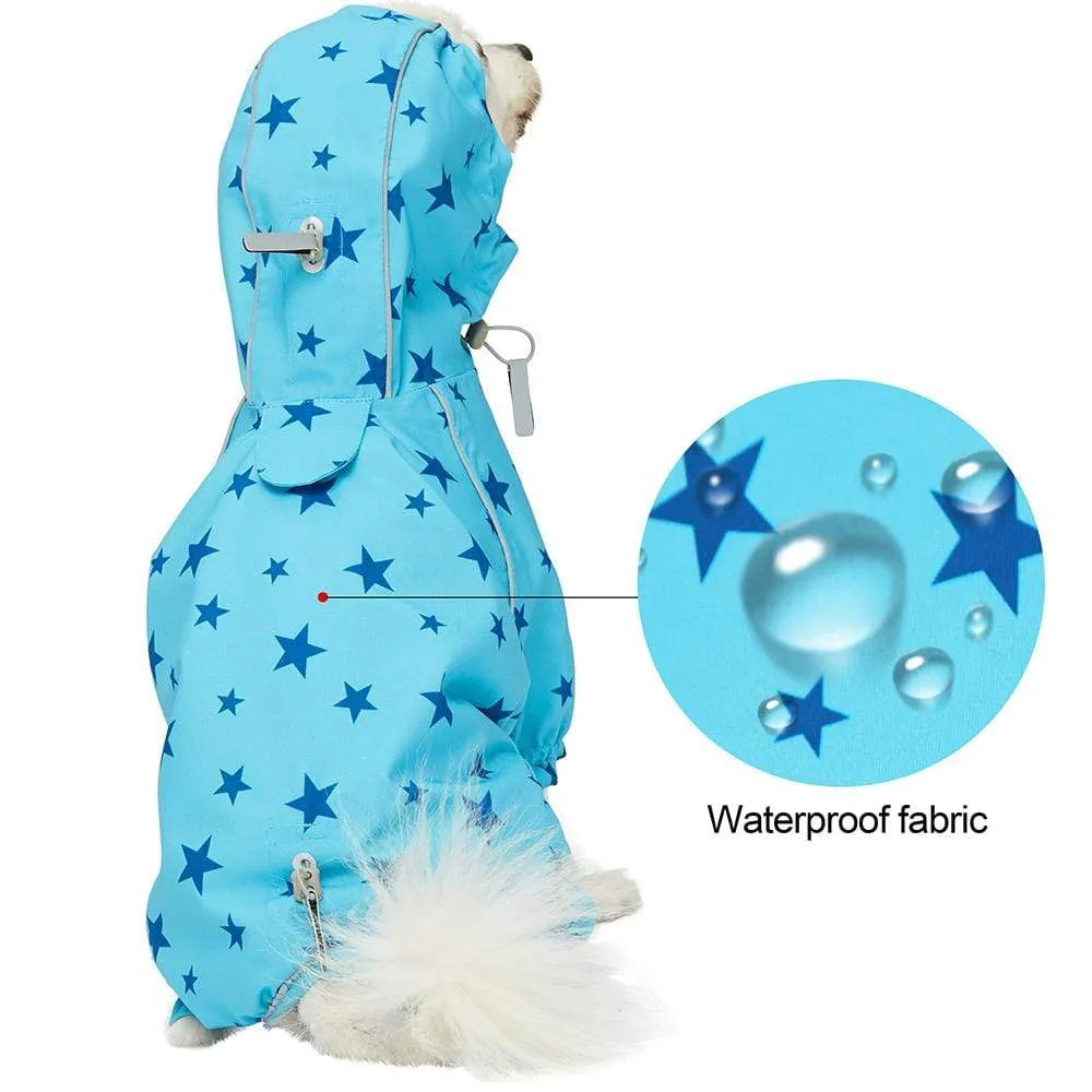Waterproof Blue Reflective Dog Raincoat with 4 Legs for Pets