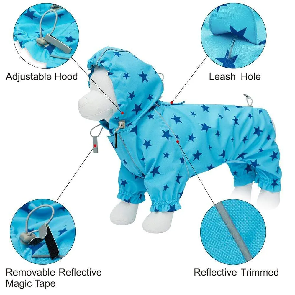 Waterproof Blue Reflective Dog Raincoat with 4 Legs for Pets