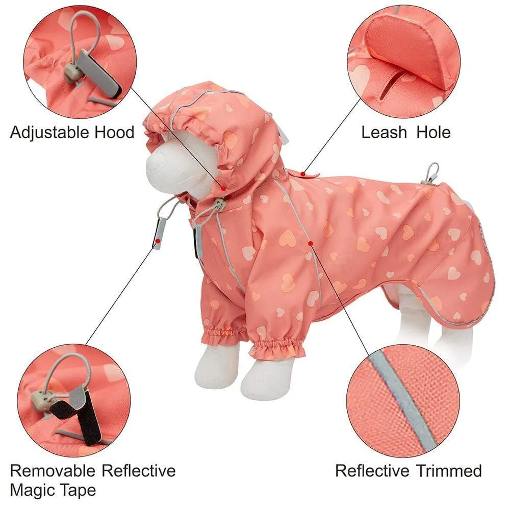 Waterproof Pink Reflective Dog Raincoat With 2 Legs For Pets