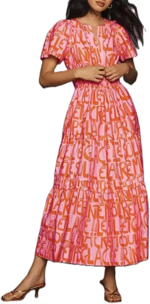 Women Summer Boho Maxi Dress Smocked Waist V-Neck Short Sleeve Tiered Flowy Dresses Beach Sundress Clubwear