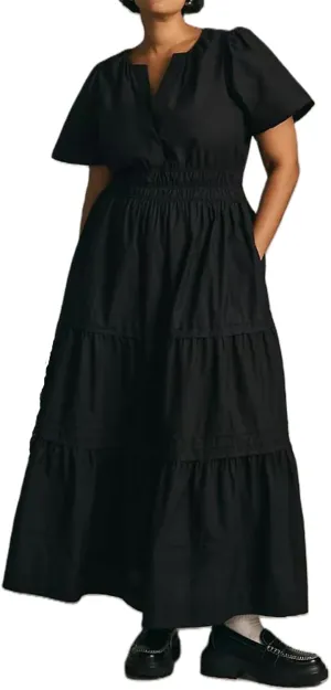Women Summer Boho Maxi Dress Smocked Waist V-Neck Short Sleeve Tiered Flowy Dresses Beach Sundress Clubwear